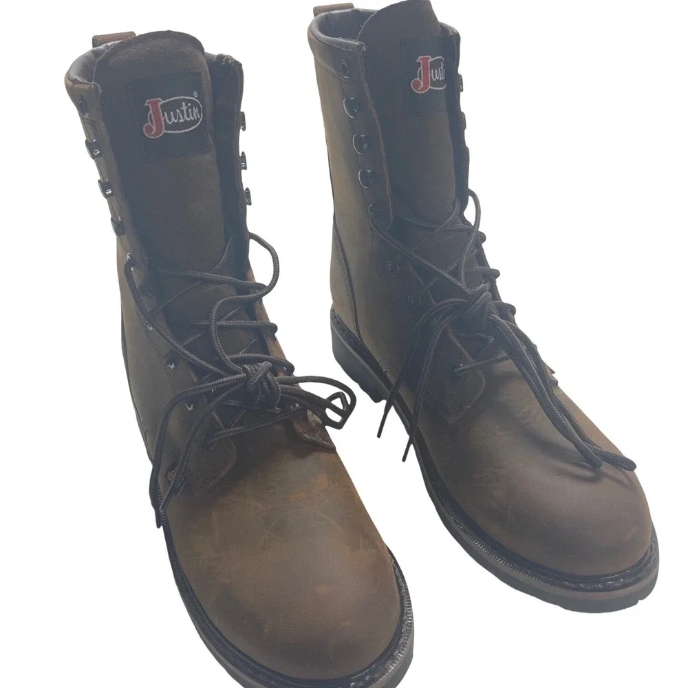Justin Mens SE960 Waterproof Leather Work Boots Brown Soft Toe EH‎ SR Size 11.5D